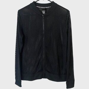 Victoria's Secret Sport Full-Zip Black Mesh Bomber Jacket Womens Medium Athletic